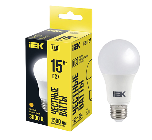 Лампа светодиодная A60 груша 15Вт 230В 3000К E27 IEK LLE-A60-15-230-30-E27: фотография 1