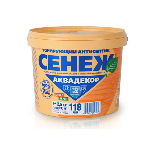 Сенеж Аквадекор Х2 118 венге 2,5кг, алкидно-акрилатный антисептик с УФ защитой: фотография 1