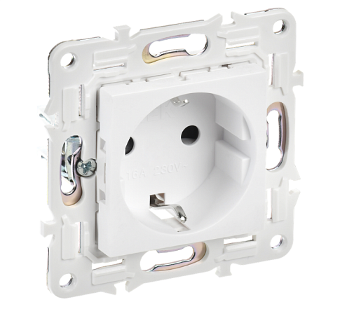 Розетка SKANDY с заземлением с защитными шторками 16А SK-R04W арктический белый  IEK SK-R14-16-K01: фотография 1