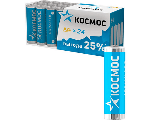 Элемент питания алкалиновый AA/LR6 пласт. бокс (уп.24шт) КОСМОС KOCLR6_24BOX: фотография 1