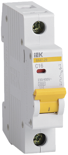 Автоматический выключатель ВА47-29 1P C 16А 4,5кА IEK MVA20-1-016-C: фотография 1
