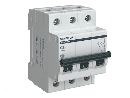 Выключатель автоматический модульный 3п C 25А 4.5кА ВА47-29М GENERICA MVA21-3-025-C-G: фотография 1