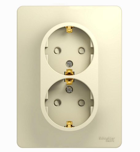 Розетка двойная Glossa 16А IP20 с заземлением защитные шторки в сборе бежевый Systeme Electric GSL000226: фотография 1