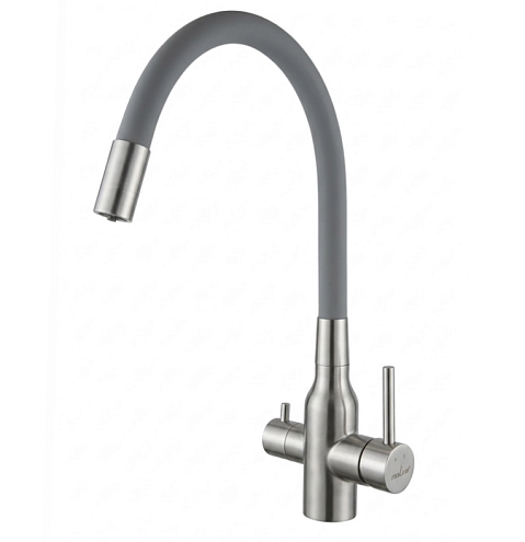 Смеситель для кухни 35k MIXLINE МЛНС-0403 (MLSS-0403) гибкий излив,подключение к фильтру, сатин/серый: фотография 1