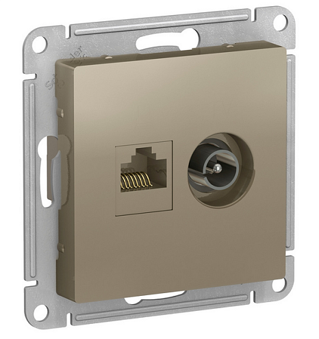 Механизм розетки 2-м ATLAS DESIGN комп. RJ45 кат.5E+TV шампань SchE ATN000589: фотография 1