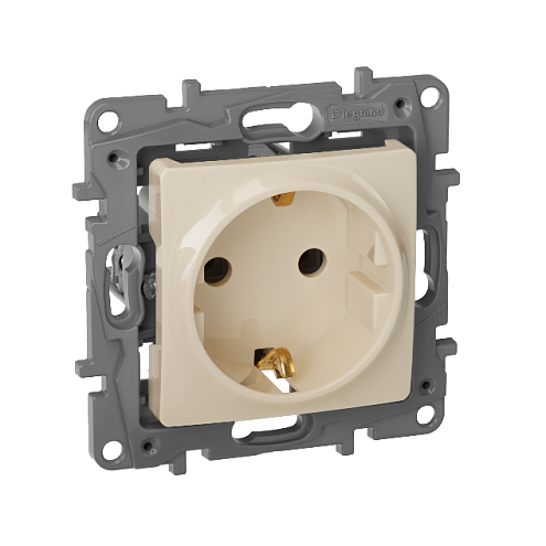 Механизм розетки 1-м СП Etika с заземл. винт. клеммы сл. кость Leg 672321: фотография 1