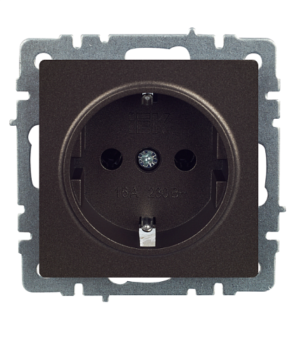 Розетка 1-местная BRITE с заземлением без защитных шторок 16А РС11-1-0-БрТБ механизм темная бронза IEK BR-R11-16-K45: фотография 1