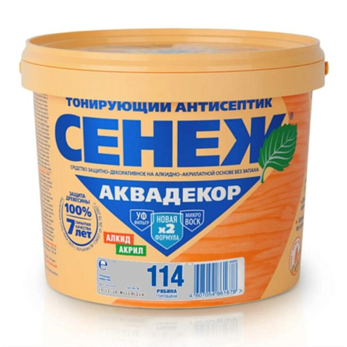 Сенеж Аквадекор Х2 114 рябина 9кг, алкидно-акрилатный антисептик с УФ защитой: фотография 1