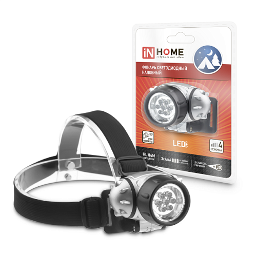 Фонарь налобный HL 04M 7LED 3ААА 4 реж. метал. IN HOME 4690612031804: фотография 1