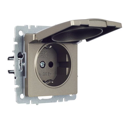 Розетка 1-местная Brite с заземлением с защитными шторками и крышкой 16А IP44 РСбш10-3-44-БрШ шампань IEK BR-R16-16-44-K37: фотография 1