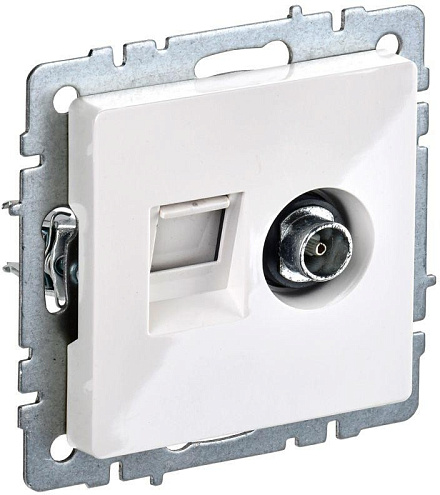 Розетка компьютерная + телевизионная 2-м Brite РТВ/РК12-БрБ RJ45 кат.5E + TV бел. IEK BR-AK20-1-K01: фотография 1