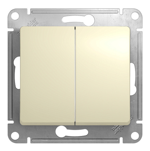 Выключатель 2-клавиши СП Glossa 10А IP20 (сх. 5) 10AX механизм бежевый SE GSL000251: фотография 1