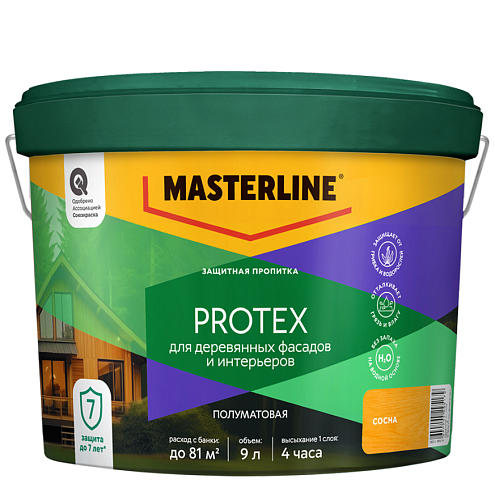 Защитная пропитка Masterline Protex деревянных фасадов и интерьеров Сосна 9л: фотография 1