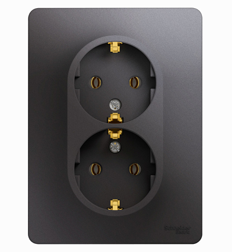 Розетка двойная Glossa 16А IP20 250В с заземлением в сборе графит Systeme Electric GSL001324: фотография 1