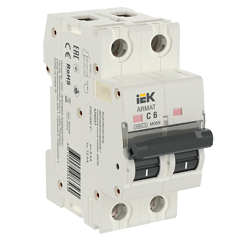 Выключатель автоматический модульный 2п C 6А M06N ARMAT IEK AR-M06N-2-C006: фотография 1