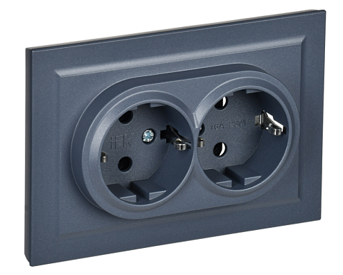 Розетка 2-местная BRITE РСш12-3-БрМ с заземлением с защитными шторками 16А в сборе маренго IEK BR-R24-16-K35-F: фотография 1