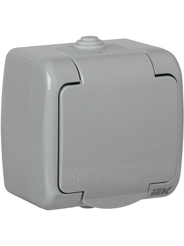 Розетка 1-м ОП Aquatic РСш12-2-А 16А IP54 с заземл. с крышкой сер. IEK ERA12-K03-16-54: фотография 1