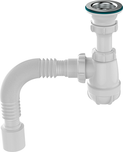 Сифон для умывальника 1 1/2&quot;х40 с металлической решеткой с гофротрубой 40х50 Аквант S0110-35-MR: фотография 1