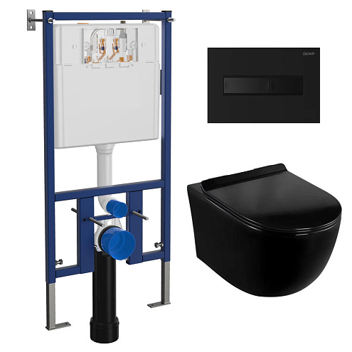 Комплект инсталляция Loranto с унитазом Canto и клавишей смыва Line, черная матовая: фотография 1