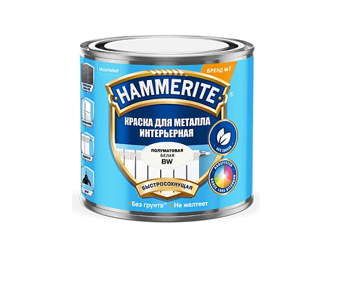 Краска Hammerite 2в1 термостойкая, полуматовая, можно наносить на теплую поверхность 0,5л BW: фотография 1
