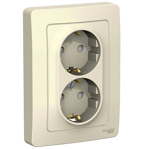Розетка двойная Blanca 16А IP20 250В с заземлением защитные шторки молочный Systeme Electric BLNRS001122: фотография 1