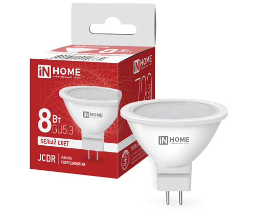 Лампа светодиодная LED-JCDR-VC 8Вт 230В GU5.3 4000К 720Лм IN HOME 4690612020334: фотография 1