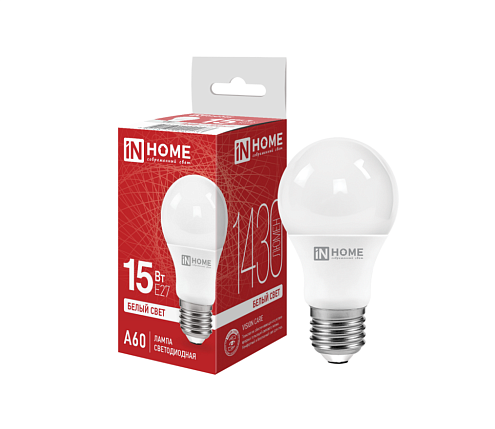 Лампа светодиодная LED-A60-VC 15Вт груша 230В Е27 4000К 1430Лм IN HOME 4690612020273: фотография 1