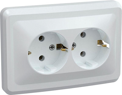 Розетка 2-м СП Вега РС12-3-ВБ с заземл. контактом без защ. штор 16А бел. IEK ERV21-K01-16-DM: фотография 1