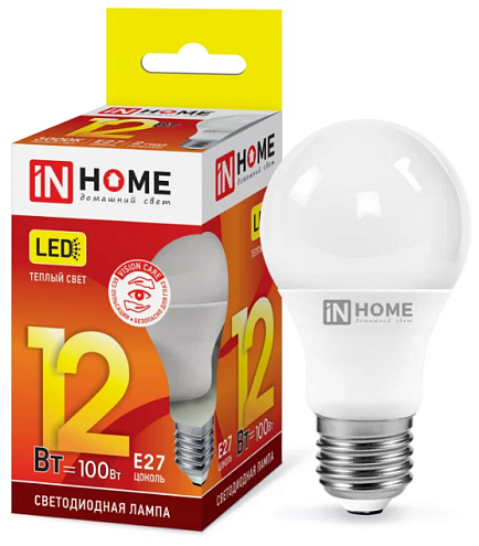 Лампа светодиодная LED-A60-VC 12Вт 230В E27 3000К 1080лм IN HOME 4690612020235: фотография 1