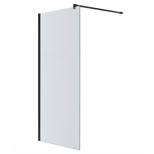 AQ WIW 09020BL Душевая перегородка Walk in с держателем 900x2000 профиль черный, стекло прозрачное : фотография 1
