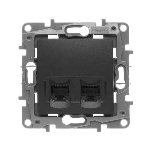 Механизм розетки комп. СП Etika RJ45 + RJ45 CAT.5E UTP антрацит Leg 672655: фотография 1
