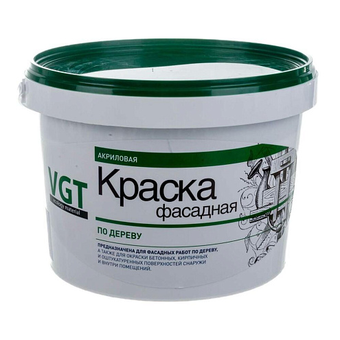 Краска акриловая по дереву VGT ВД-АК-1180 ФАСАДНАЯ, белая, матовая, 7кг: фотография 1
