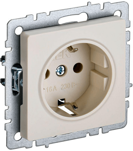 Розетка BRITE РС14-1-0-БрКр 16А с заземл. защ. шторки беж. IEK BR-R14-16-K10: фотография 1