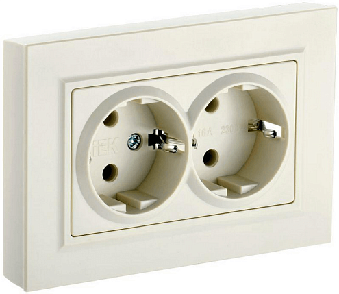 Розетка 2-м СП BRITE РСш12-3-БрКр 16А в сборе с заземл. защ. шторки беж. IEK BR-R24-16-K10-F: фотография 1