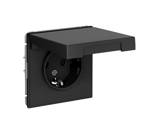 Розетка ArtGallery 16А IP20 с заземлением защитные шторки с крышкой механизм карбон Systeme Electric GAL001046: фотография 1
