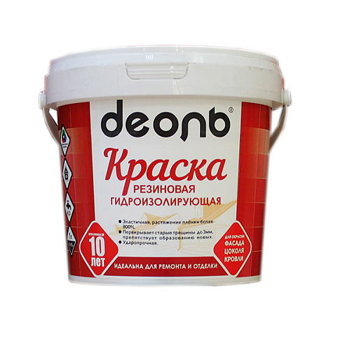 Краска РЕЗИНОВАЯ гидроизолирующая «ДЕОЛЬ» база С, эластичная, ударопрочная 0,9л : фотография 1