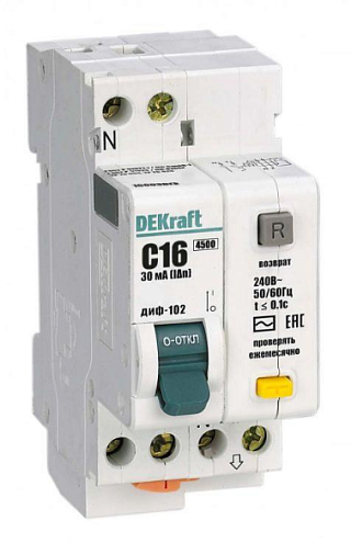 Выключатель автоматический дифференциального тока 2п (1P+N) C 16А 30мА тип AC 4.5кА ДИФ-102 2мод. Sc: фотография 1