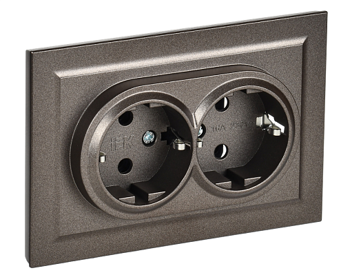 Розетка 2-местная BRITE РС12-3-БрТБ с заземлением без защитных шторок 16А в сборе темная бронза IEK BR-R21-16-K45-F: фотография 1