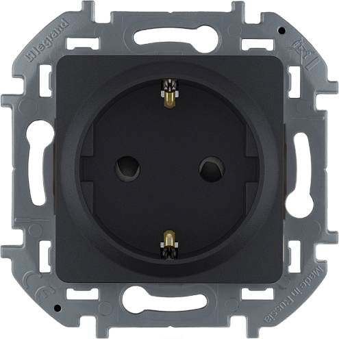 Механизм розетки 1-м СП Inspiria 16А IP20 250В 2P+E защ. шторки немецк. стандарт антрацит Leg 673733: фотография 1