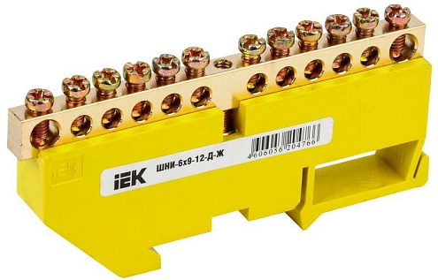 Шина PE &quot;земля&quot; на DIN-изоляторе ШНИ-6х9-12-Д-Ж IEK YNN10-69-12D-K05: фотография 1