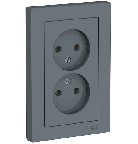 Розетка 2-м ATLAS DESIGN без заземл. 16А в сборе грифель SchE ATN000720: фотография 1