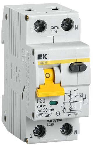 Автомат ДИФ 2п (1P+N) С 20А 30мА тип А 6кА АВДТ-32 MAD22-5-020-C-30: фотография 1