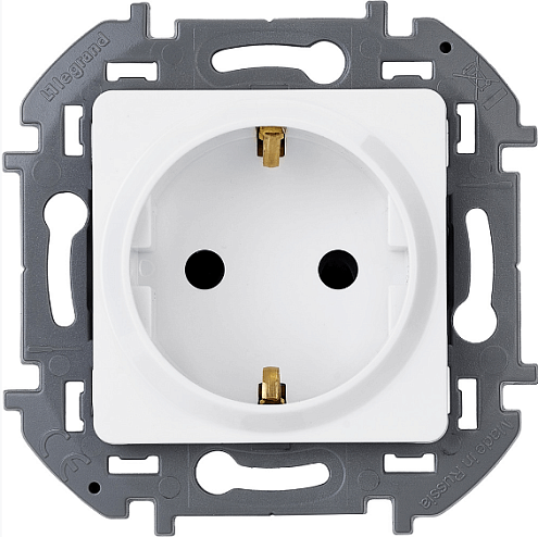 Механизм розетки 1-м СП Inspiria 16А IP20 250В 2P+E немецк. стандарт бел. Leg 673720: фотография 1