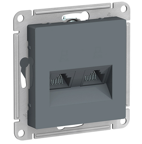 Механизм розетки компьютерной 2-м ATLAS DESIGN RJ45 + RJ45 кат.5e грифель SchE ATN000785: фотография 1