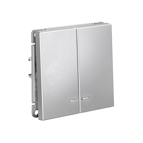 Выключатель 2-клавишный ArtGallery (сх.5а) 10AX с подсветкой механизм алюминий Systeme Electric GAL000353: фотография 1