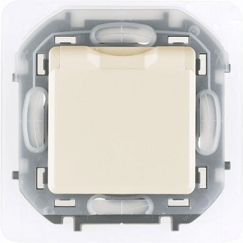 Механизм розетки 1-м СП Inspiria 16А IP44 250В 2P+E защ. шторки с крышкой немецк. стандарт сл. кость Leg 673741: фотография 1