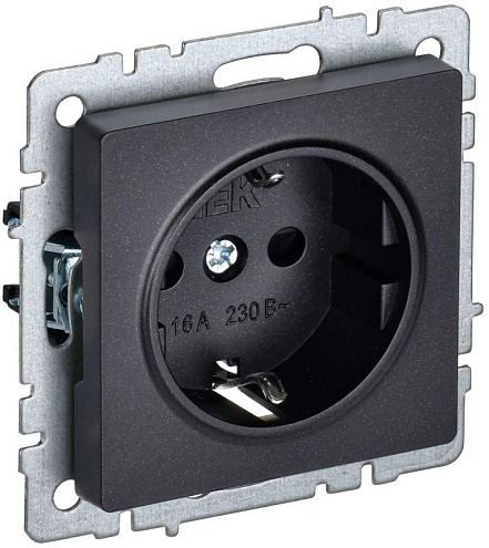 Розетка BRITE РС11-1-0-БрЧ 16А с заземл. без защ. шторки черн. IEK BR-R11-16-K02: фотография 1