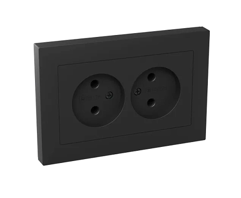 Розетка 2-местная Эпика 16А без заземления без защитных шторок с рамкой черный EKF UP1-SOB-200: фотография 1