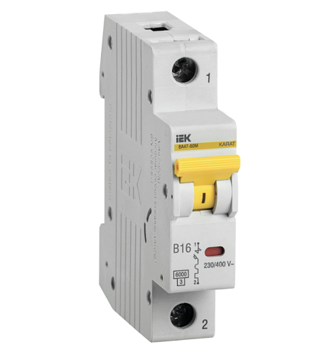 Выключатель автоматический модульный 1п B 16А 6кА ВА47-60M KARAT IEK MVA31-1-016-B: фотография 1