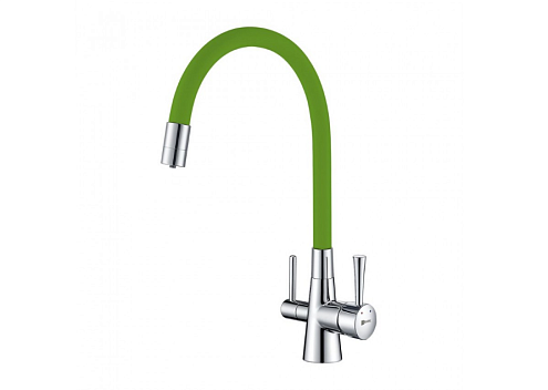 Смеситель Lemark &quot;Комфорт&quot; LM3075C-Green для кухни с гибким изливом с подключением к фильтру питьевой воды хром/зеленый: фотография 1